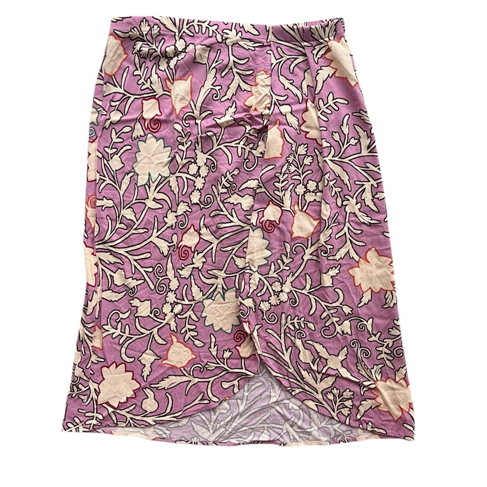 Knox Rose Women’s Sz Medium Pink Crepe Floral Drapey A-line Faux Wrap Midi Skirt